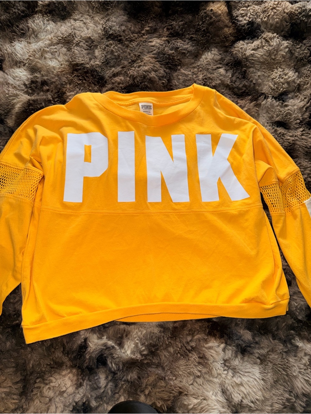 PINK Victoria's Secret Yellow Cropped Sweatshirt with White Logo